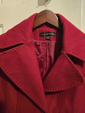 Via Spiga Vibrant Red Wool Coat with Notched Collar